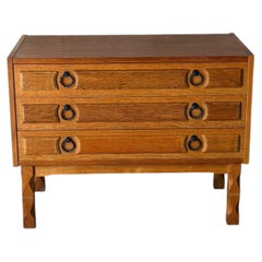 Oak Dresser with 3 Drawers and Black Handles Danish Mid-Century Modern 1960s