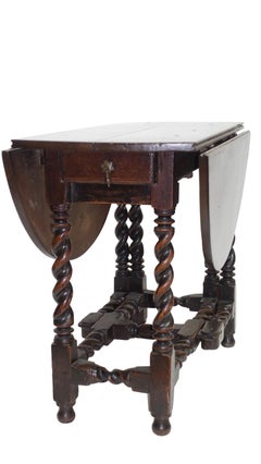 Oak Drop Leaf Table with Barley Twist Legs, English, 18th Century