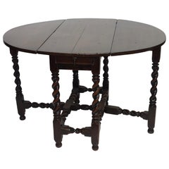 Oak Drop Leaf Table with Barley Twist Legs, English, 18th Century