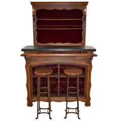 Used Oak Dry Bar with Stools, circa 1920