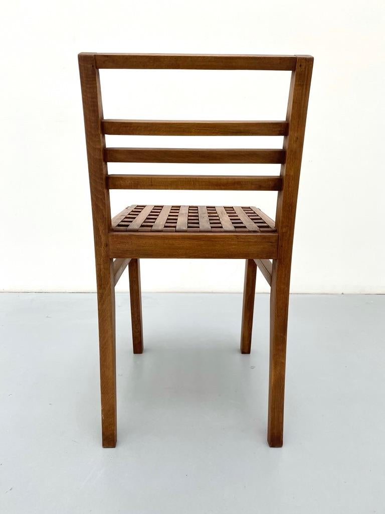 Oak Duckboard Chair Model 103 by René Gabriel, 1941 In Good Condition In PARIS, FR