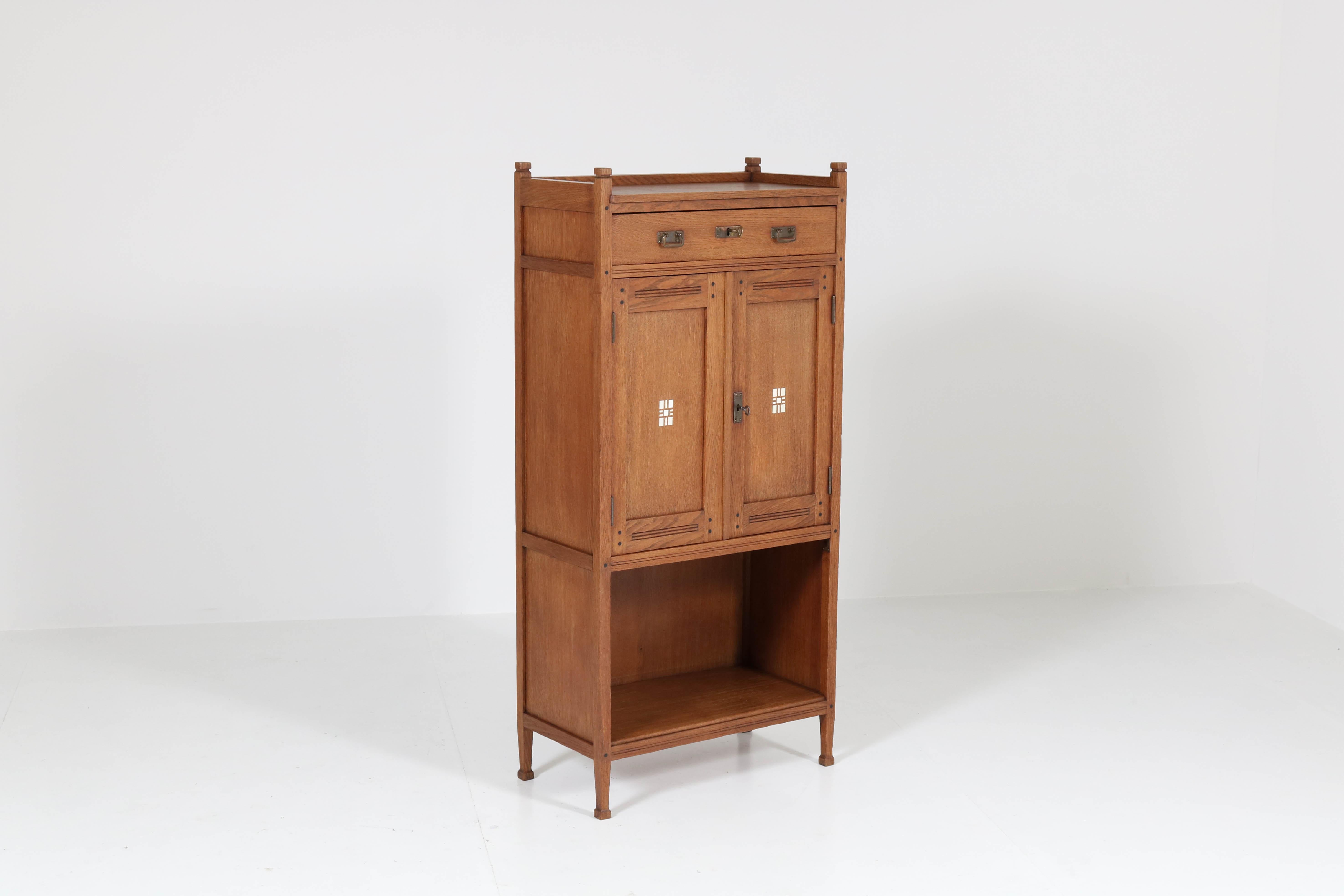 Brass Oak Dutch Art Nouveau Arts & Crafts Cabinet by Onder den Sint Maarten, 1900s