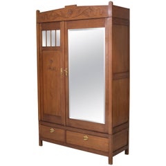 Oak Dutch Art Nouveau Arts & Crafts Wardrobe or Armoir, 1900s