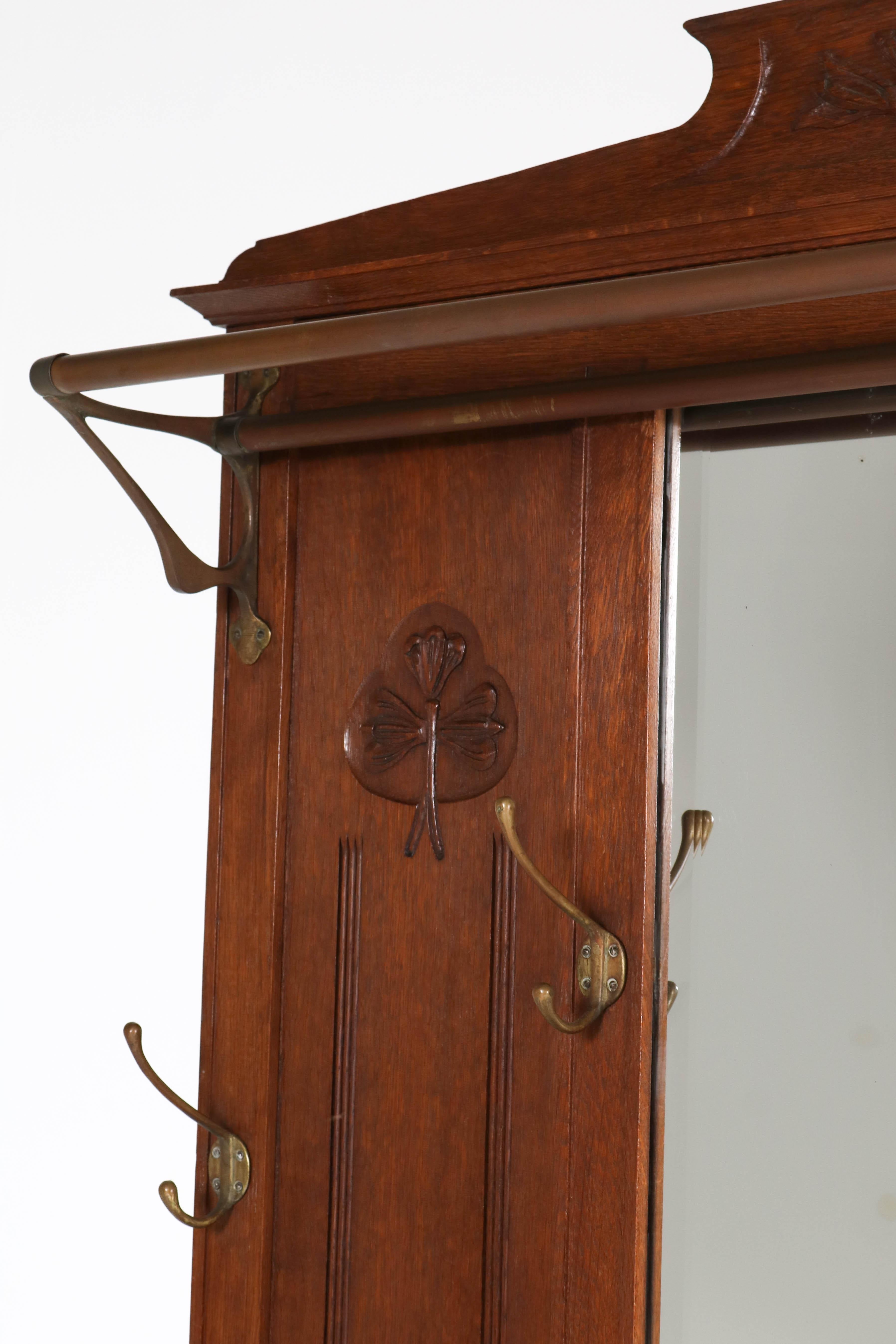 Oak Dutch Art Nouveau Coat Rack or Porte Manteau, 1900s 7