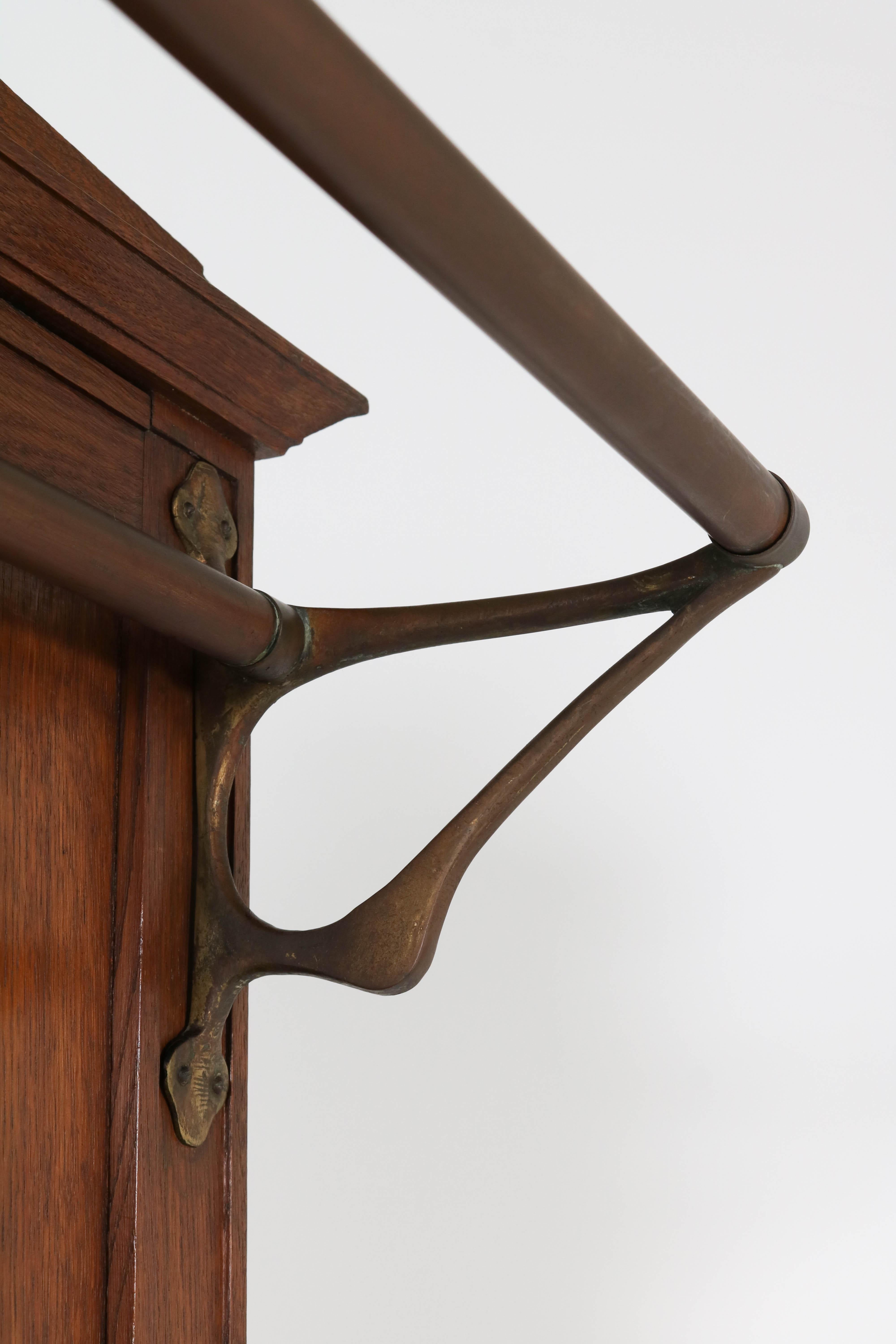 Oak Dutch Art Nouveau Coat Rack or Porte Manteau, 1900s 3