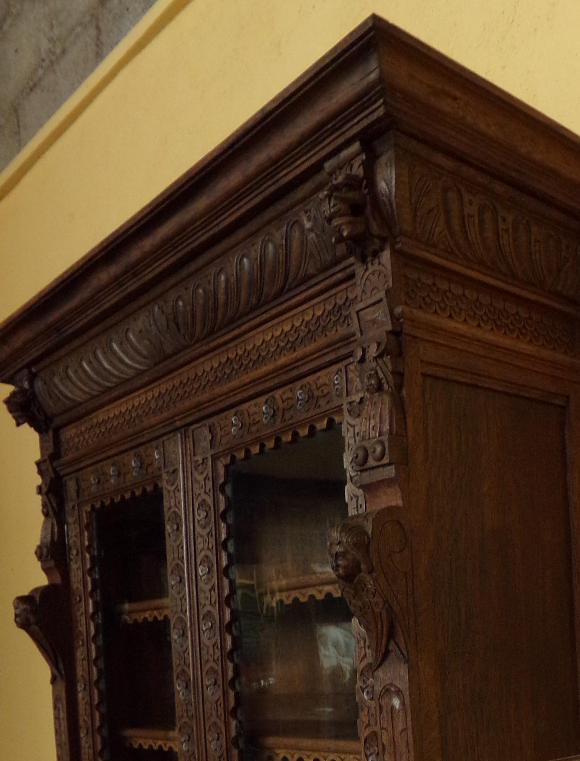 Regency Revival Oak Dutch hand Carved Bookcase For Sale
