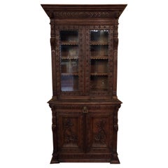 Antique Oak Dutch hand Carved Bookcase