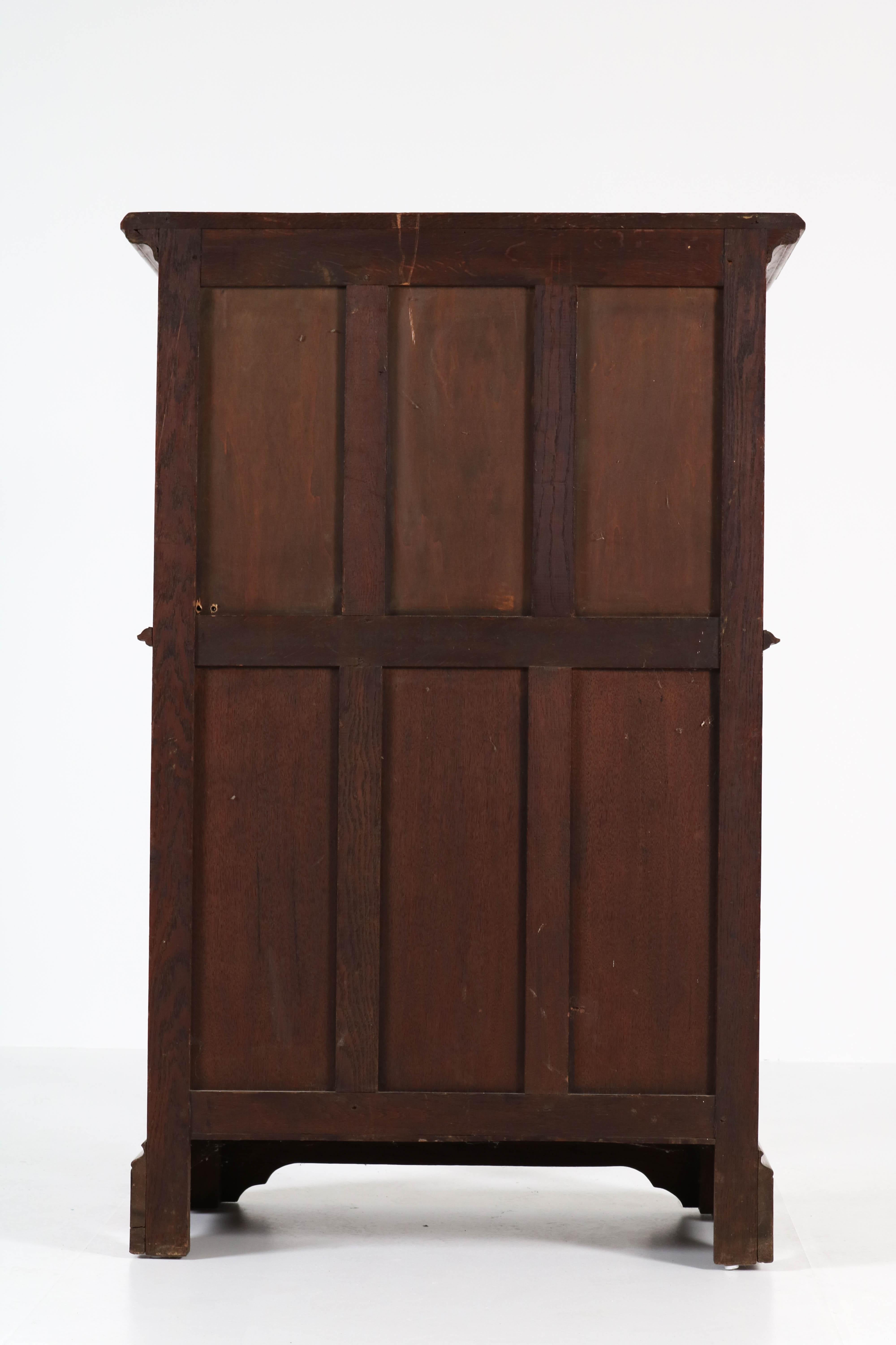 Oak Dutch Neo Gothic Cabinet with Carved Knights, 1930s 5
