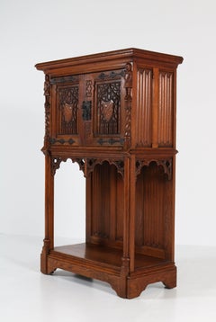Oak Dutch Neo Gothic Cabinet with Carved Knights, 1930s