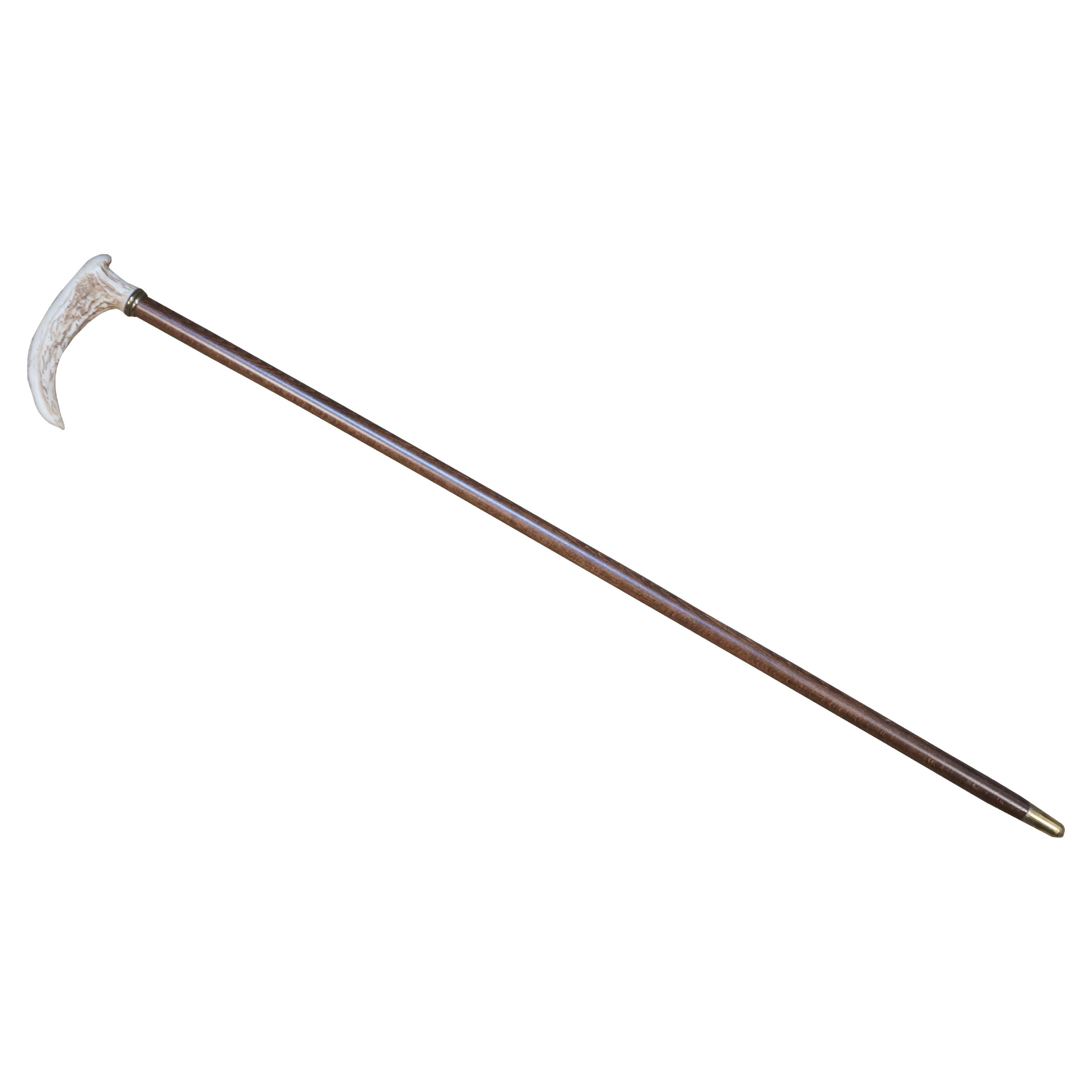 Chêne Elk Horn Antler Handle Walking Stick Cane Scottish Thistle 36" (bâton de marche en bois d'élan) en vente
