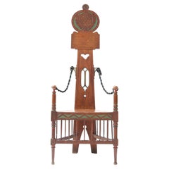 Oak English Arts 
Crafts Art Nouveau High Back Armchair, 1900s