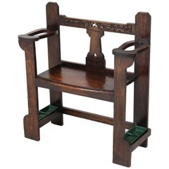Antique Oak English Arts & Grafts Small Hall Bench with Integrated Umbrella Stand, 1900s