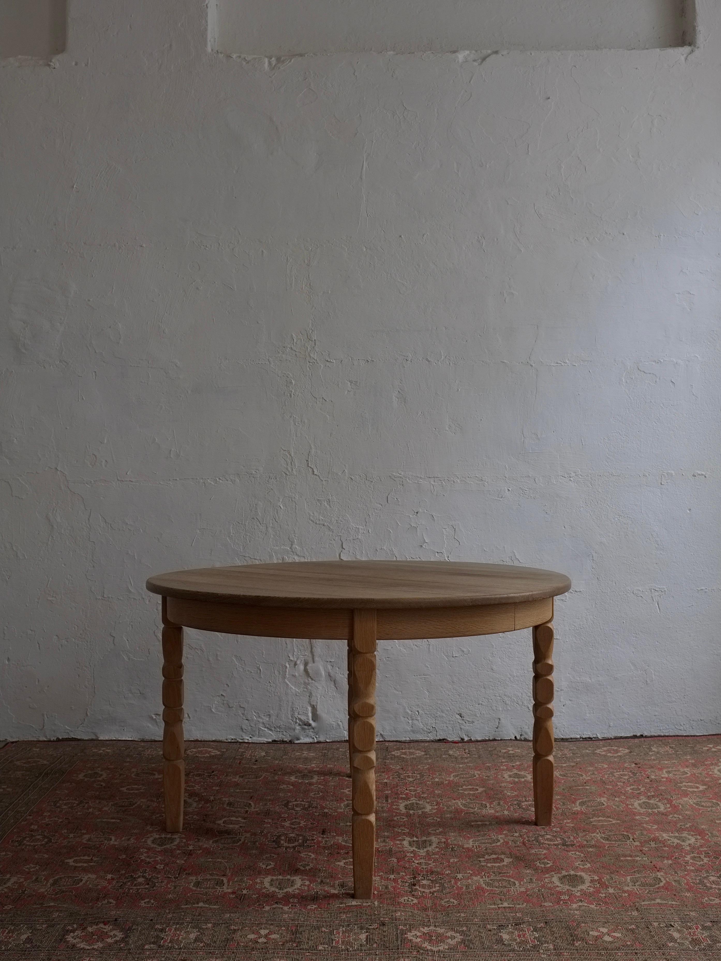 Rustic Oak Extendable Dining Table, Henning Kjaernulf, Denmark 1950s For Sale