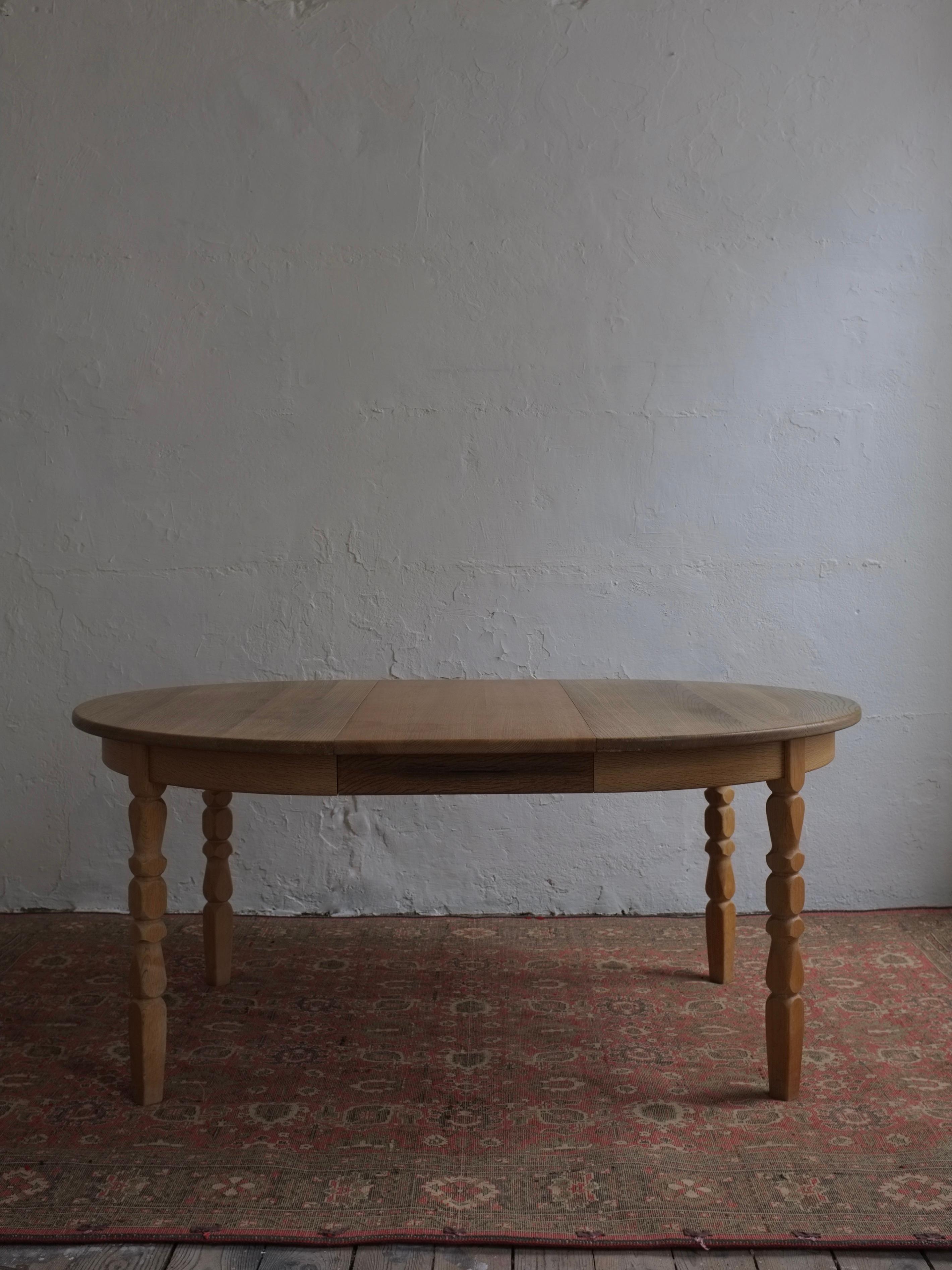 Carved Oak Extendable Dining Table, Henning Kjaernulf, Denmark 1950s For Sale