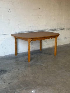 Oak Extendable Dining Table with 3 Leaves Mid-Century Modern 1970s