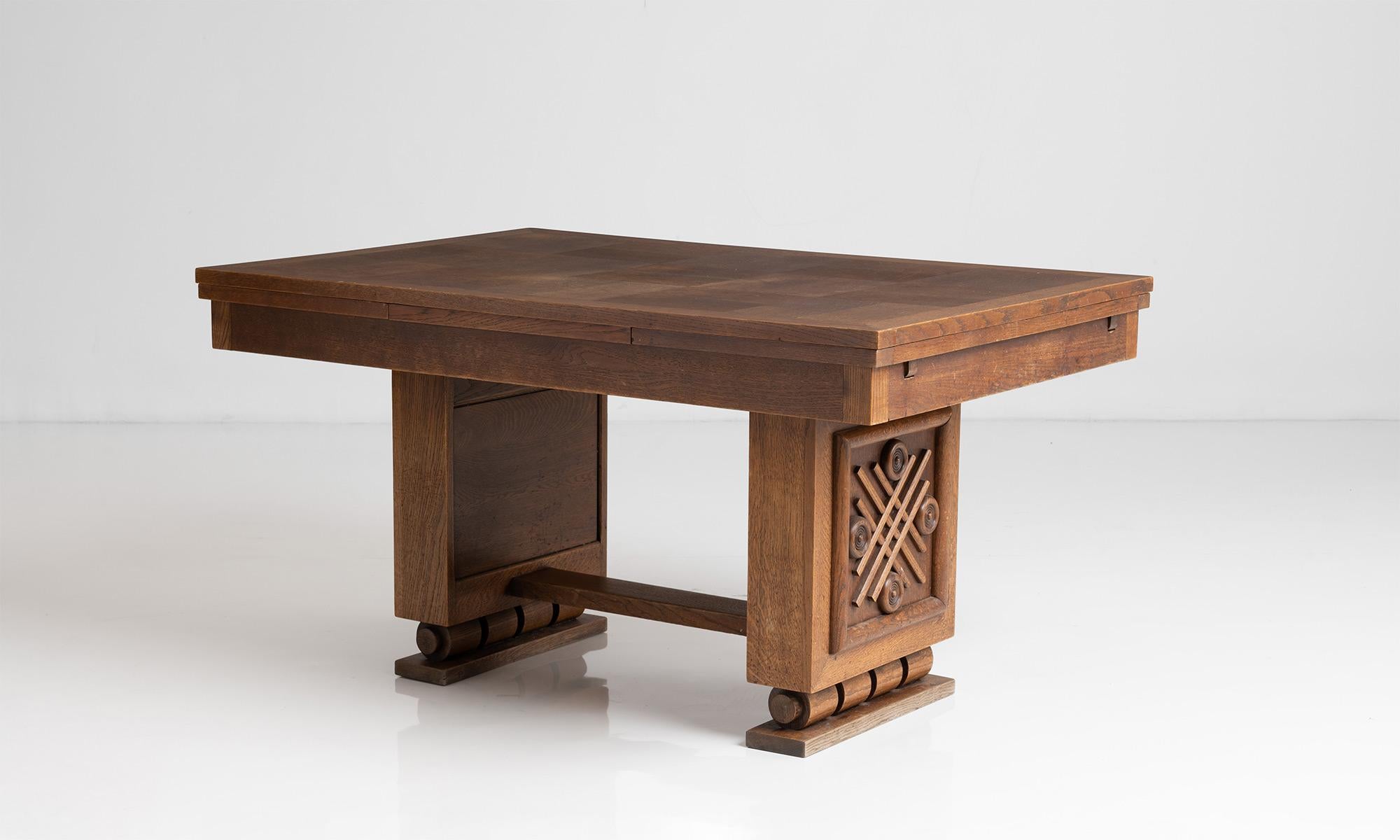 Art Deco Oak Extending Dining Table / Desk, France circa 1940