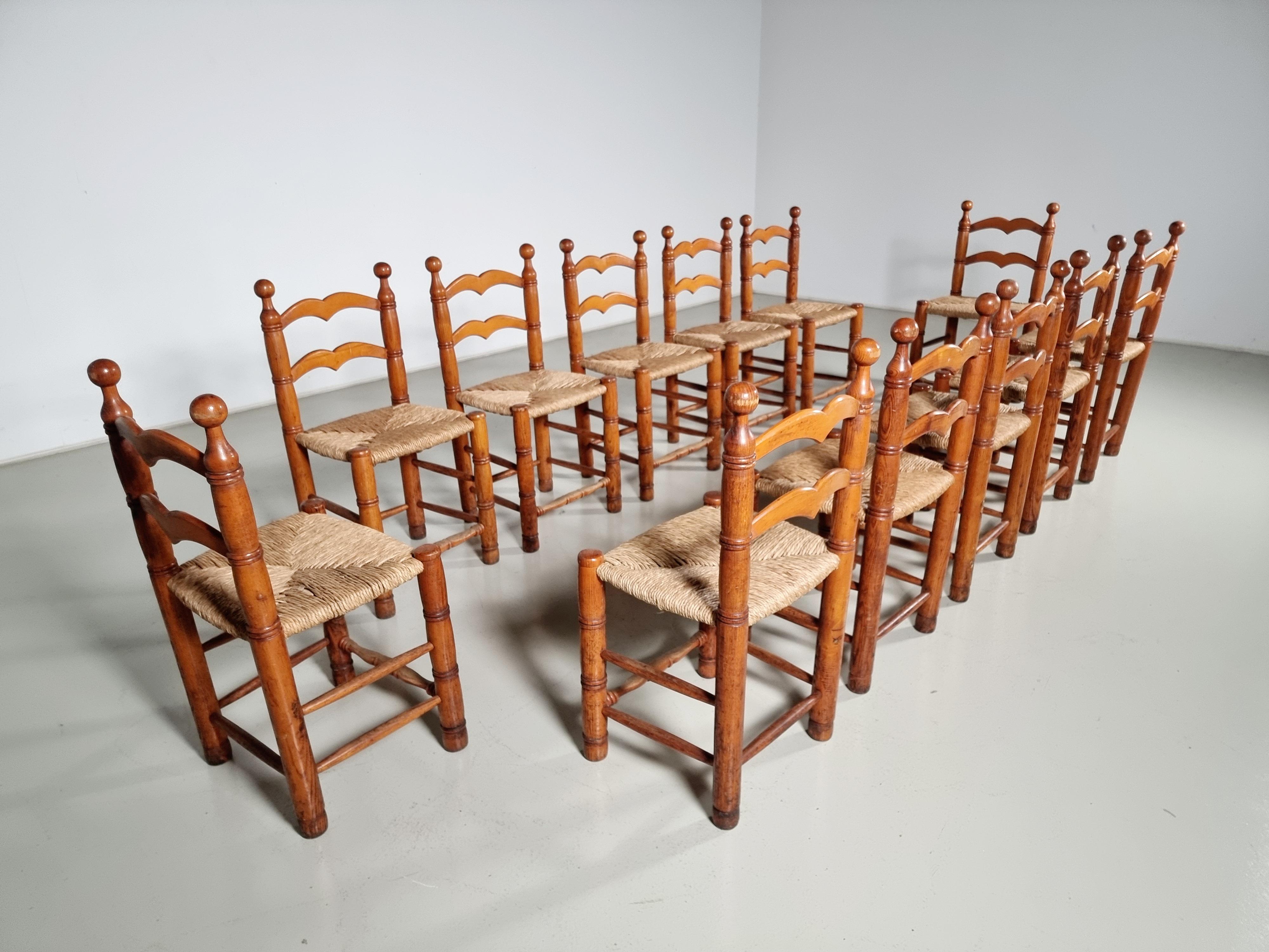 Mid-Century Modern Oak Farmer Style Dining Chairs, France, 1970s For Sale