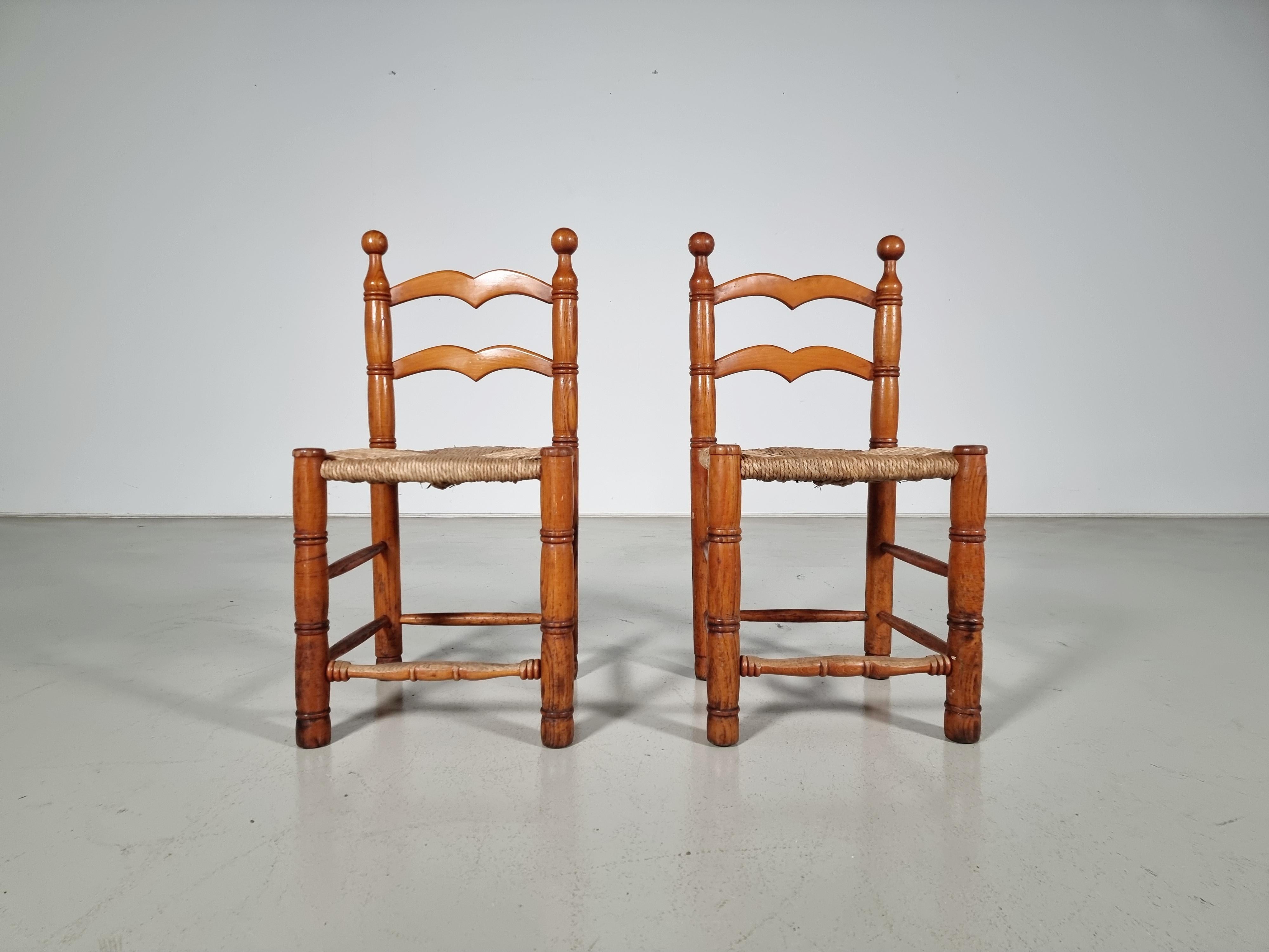Late 20th Century Oak Farmer Style Dining Chairs, France, 1970s For Sale
