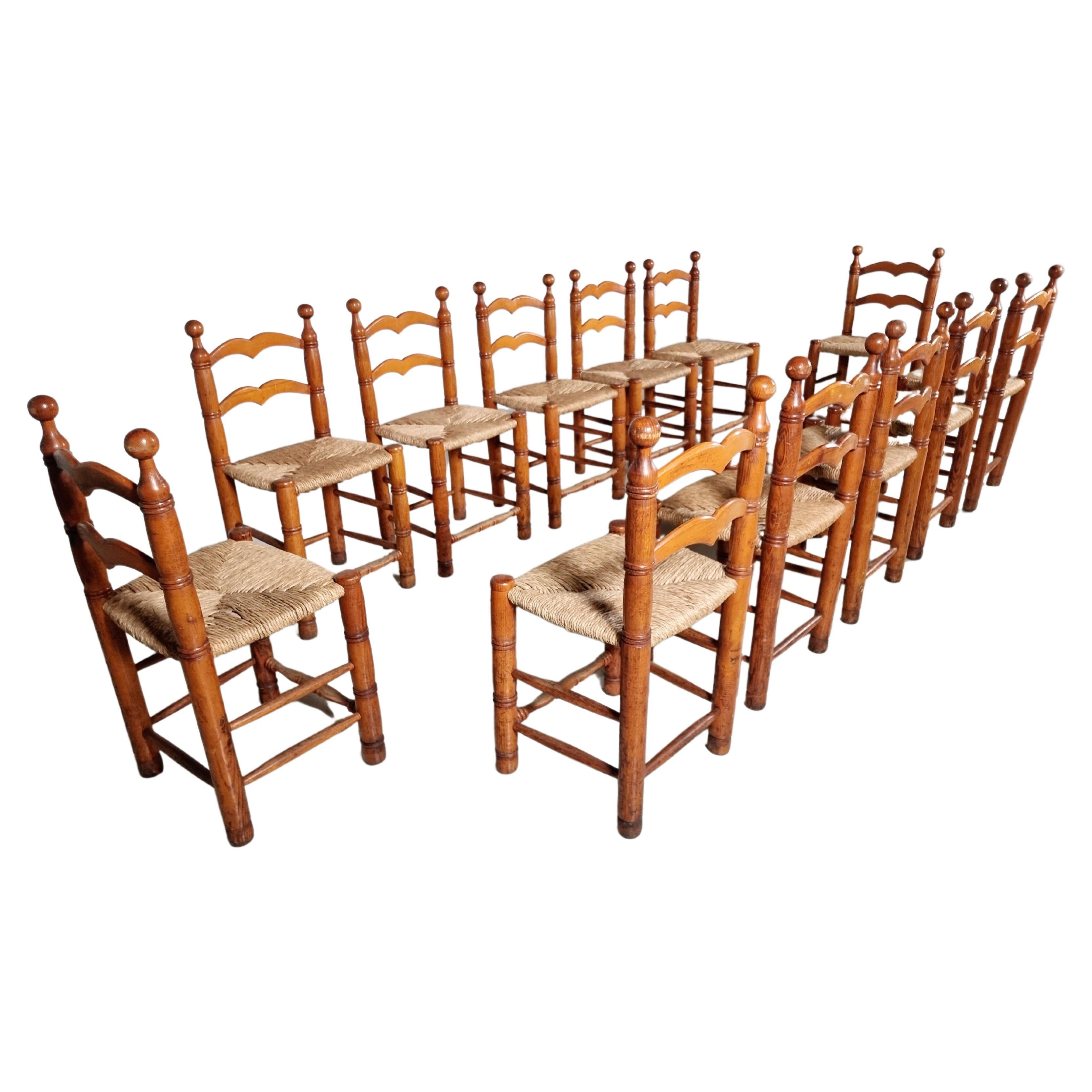 Oak Farmer Style Dining Chairs, France, 1970s For Sale