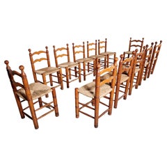 Vintage Oak Farmer Style Dining Chairs, France, 1970s