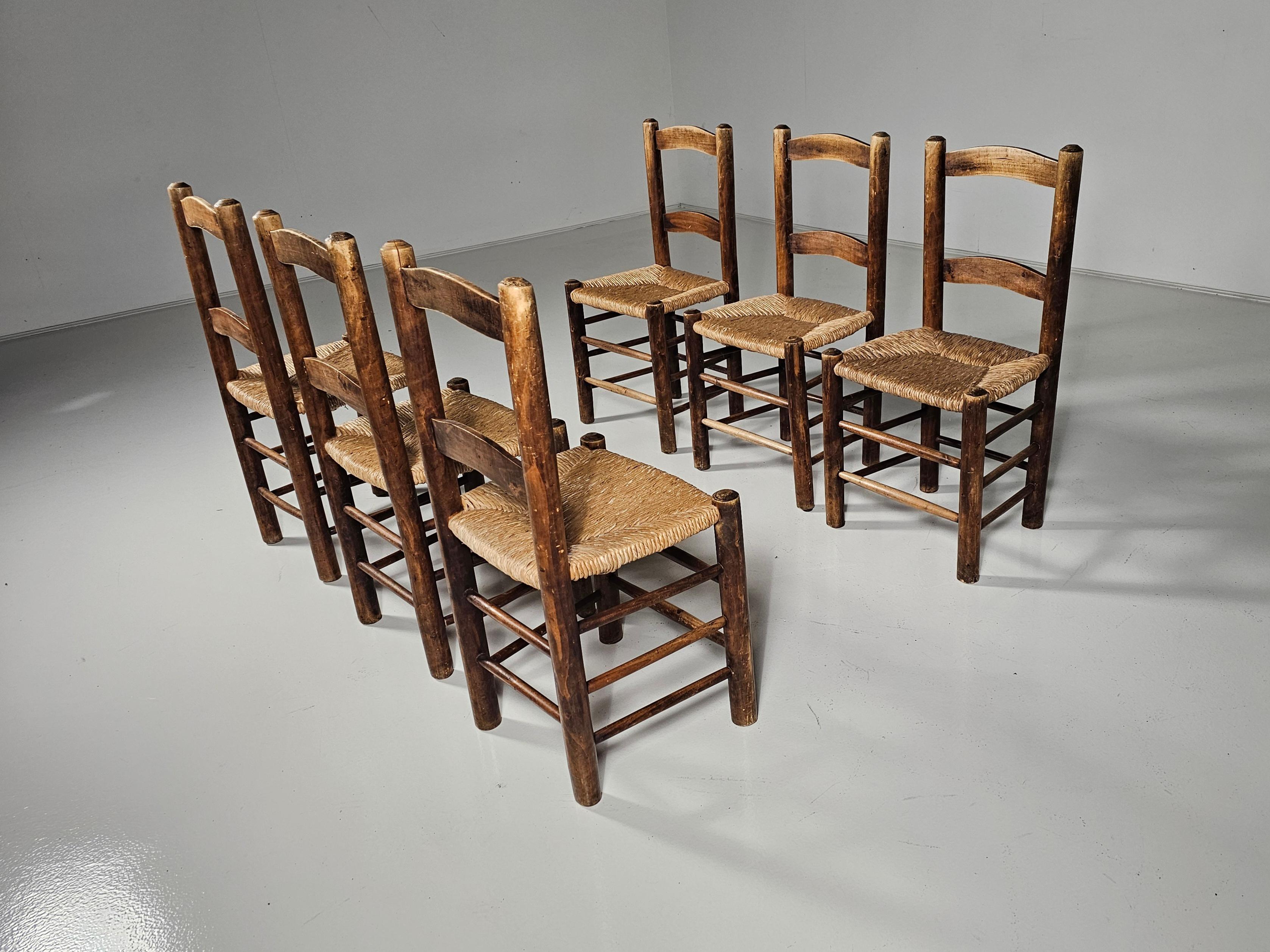 Oak Farmer Style Dining Chairs, Spain,  1970s For Sale 3