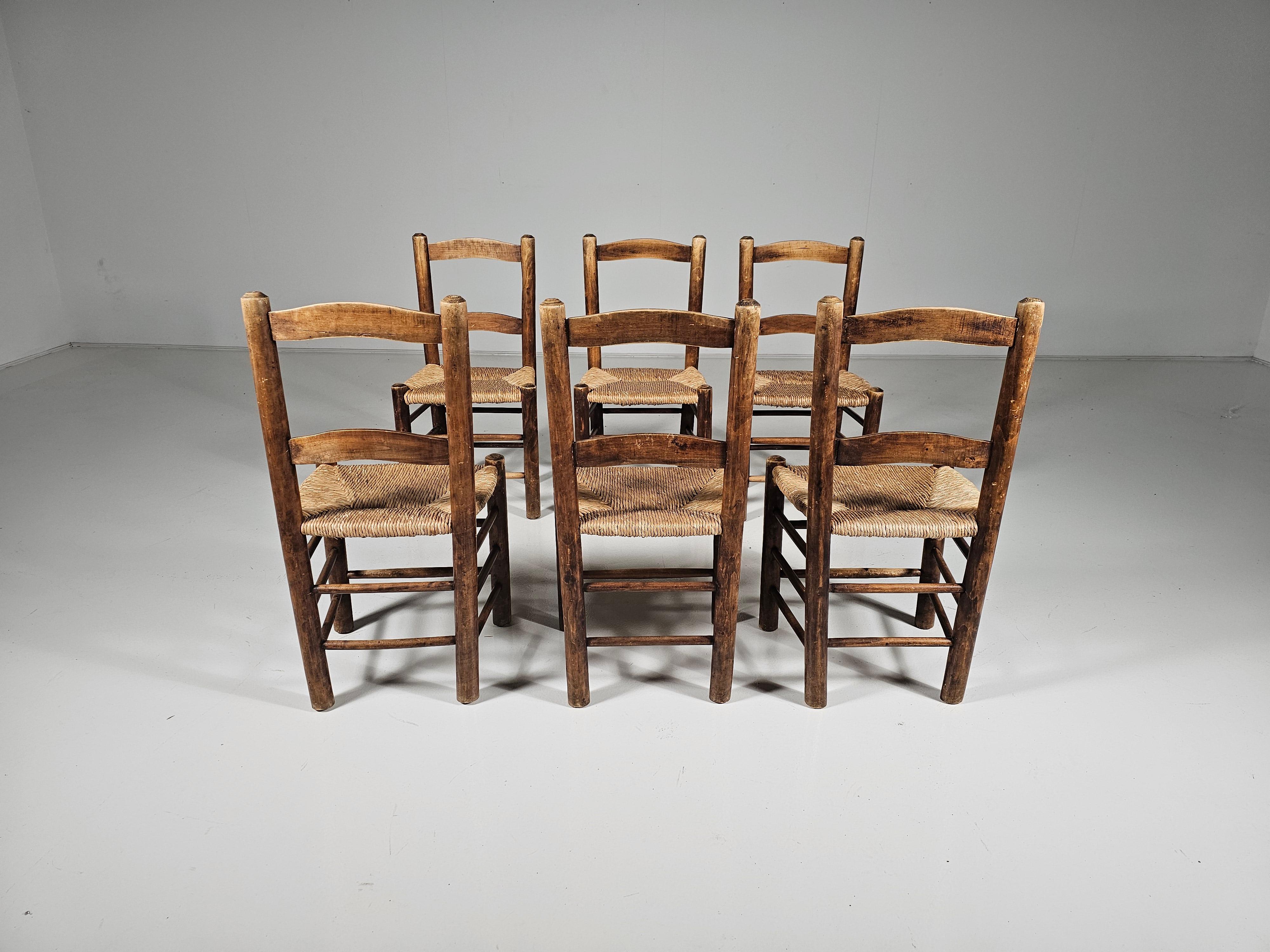 Oak Farmer Style Dining Chairs, Spain,  1970s For Sale 6