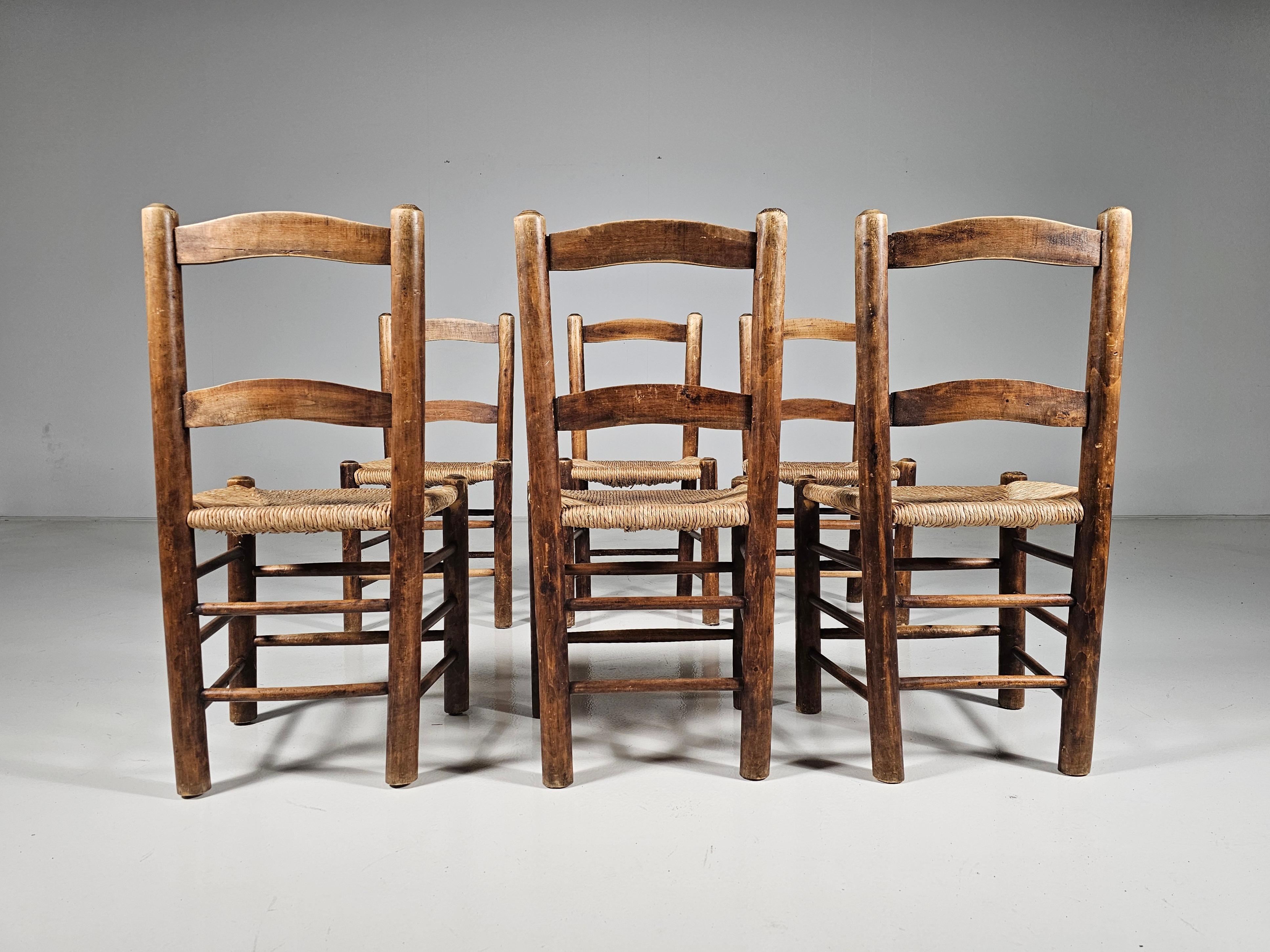 Oak Farmer Style Dining Chairs, Spain,  1970s For Sale 7