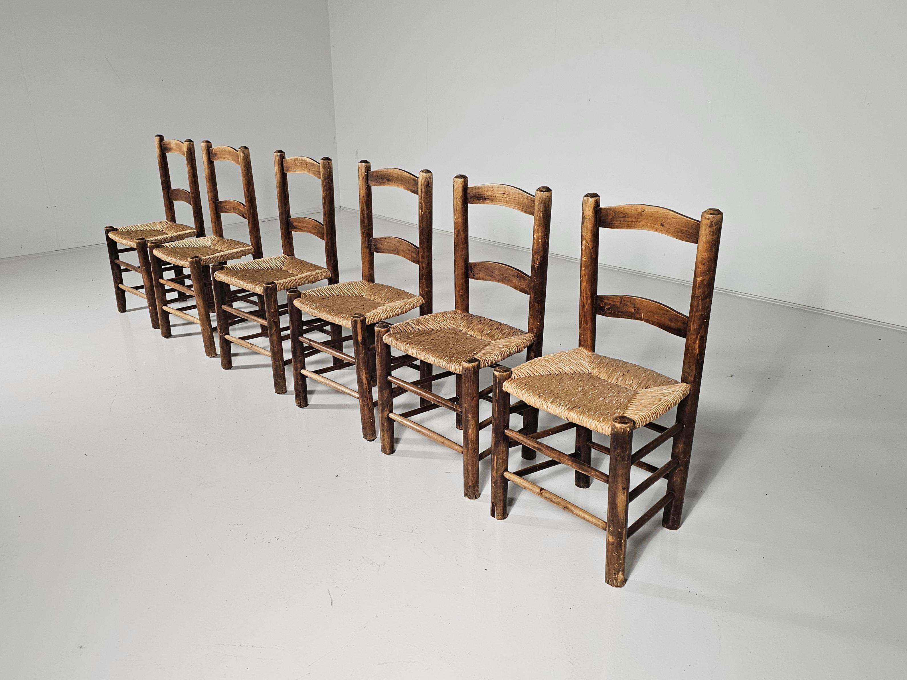 Mid-Century Modern Oak Farmer Style Dining Chairs, Spain,  1970s For Sale