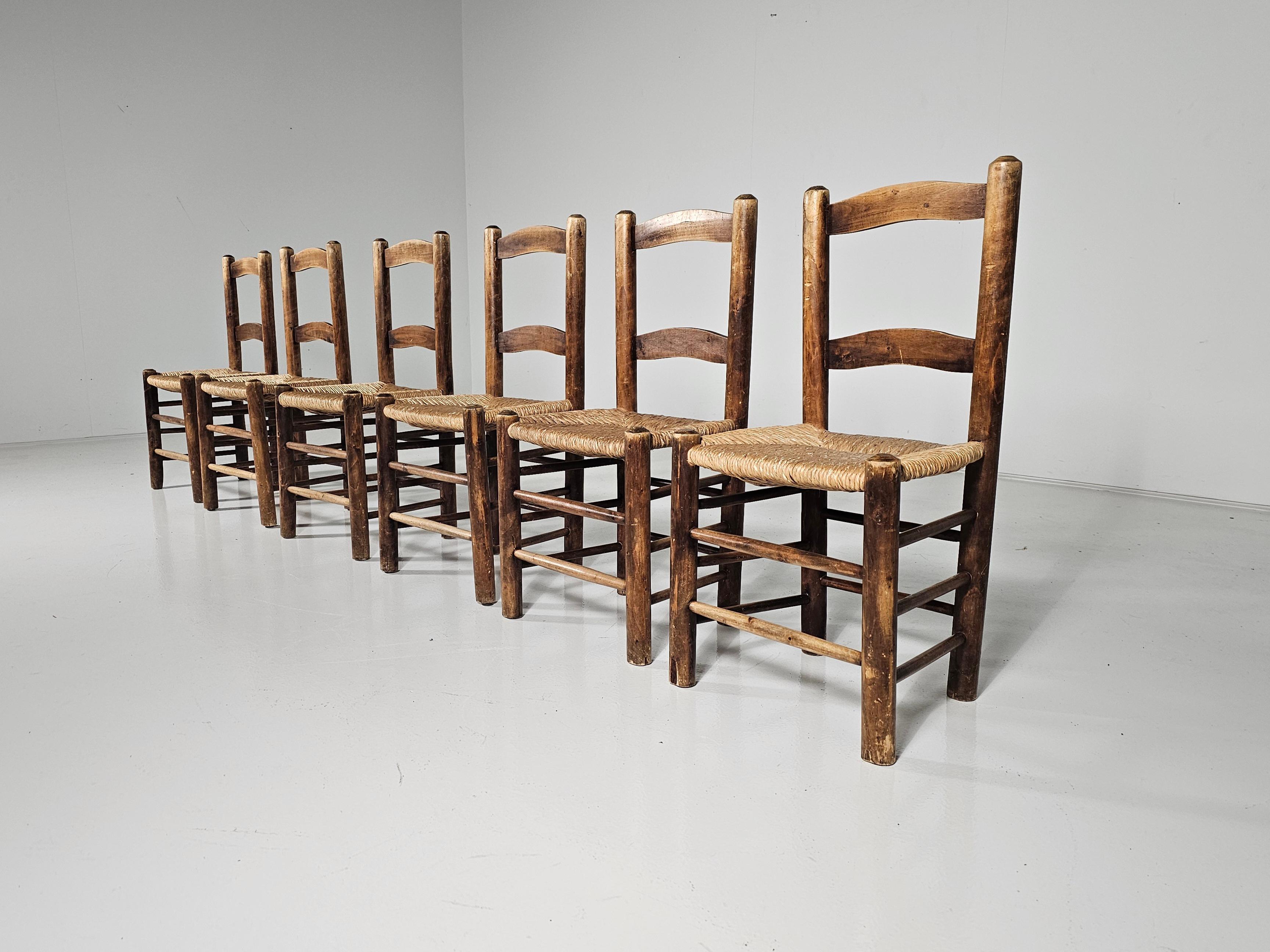 French Oak Farmer Style Dining Chairs, Spain,  1970s For Sale