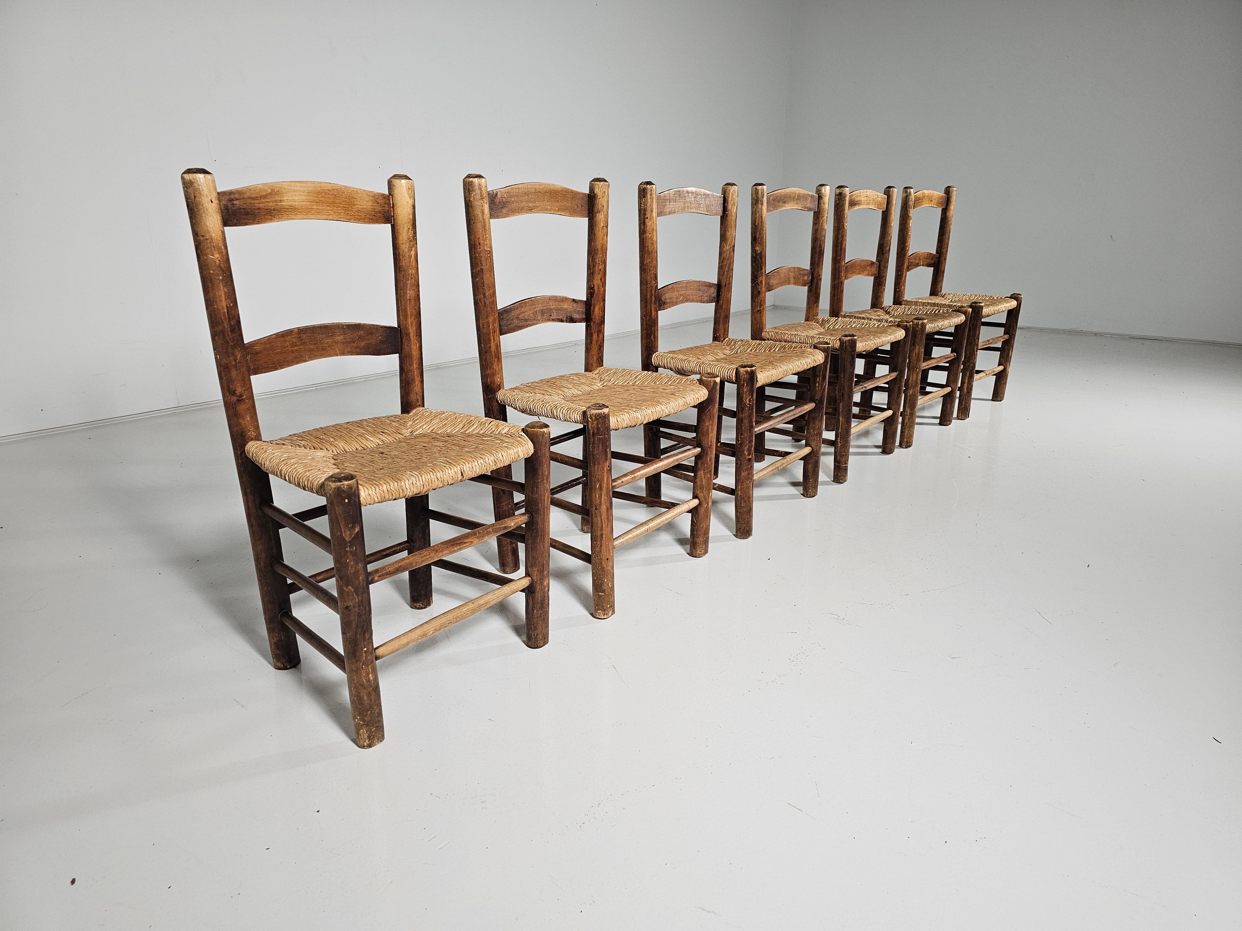 Late 20th Century Oak Farmer Style Dining Chairs, Spain,  1970s For Sale