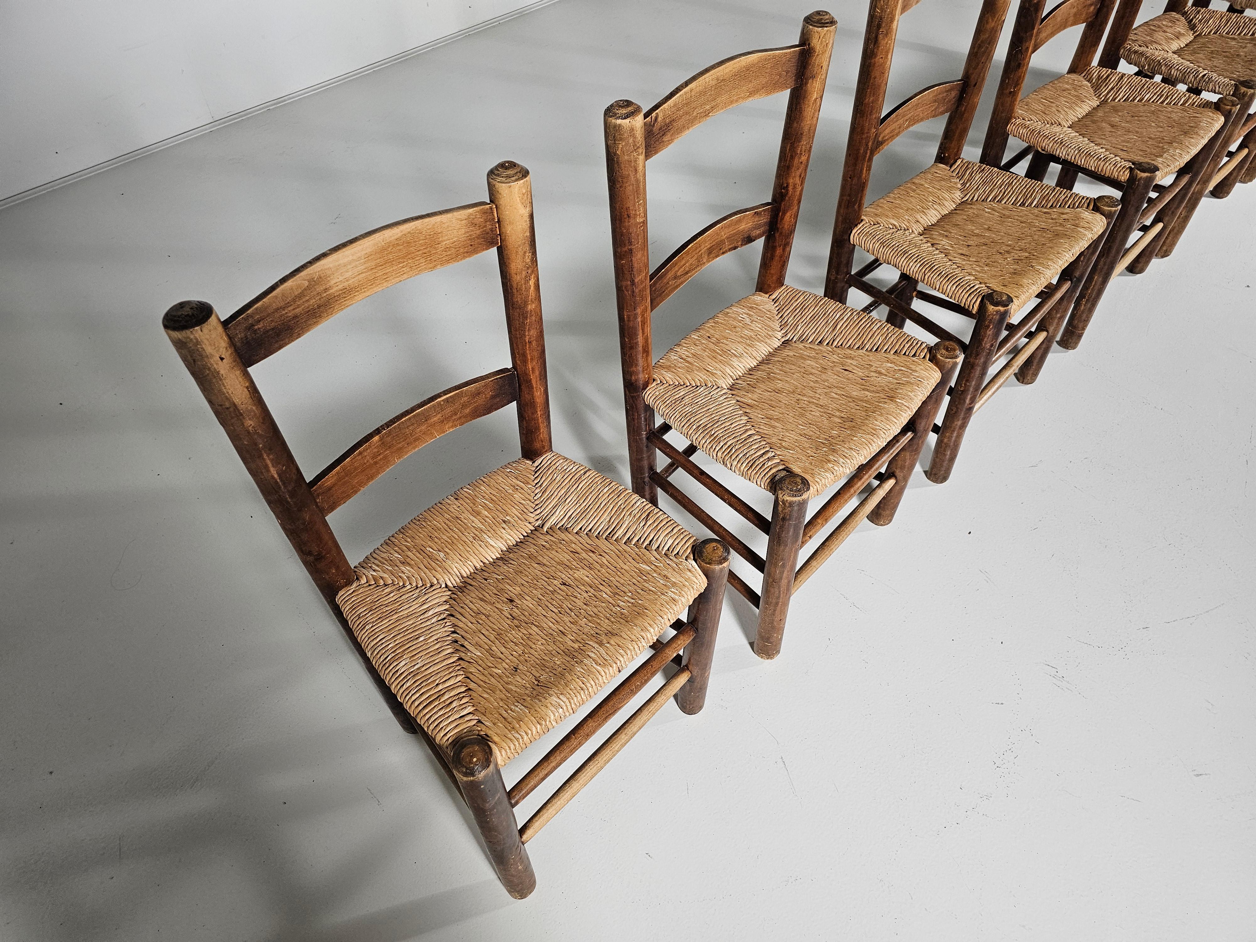 Oak Farmer Style Dining Chairs, Spain,  1970s For Sale 1