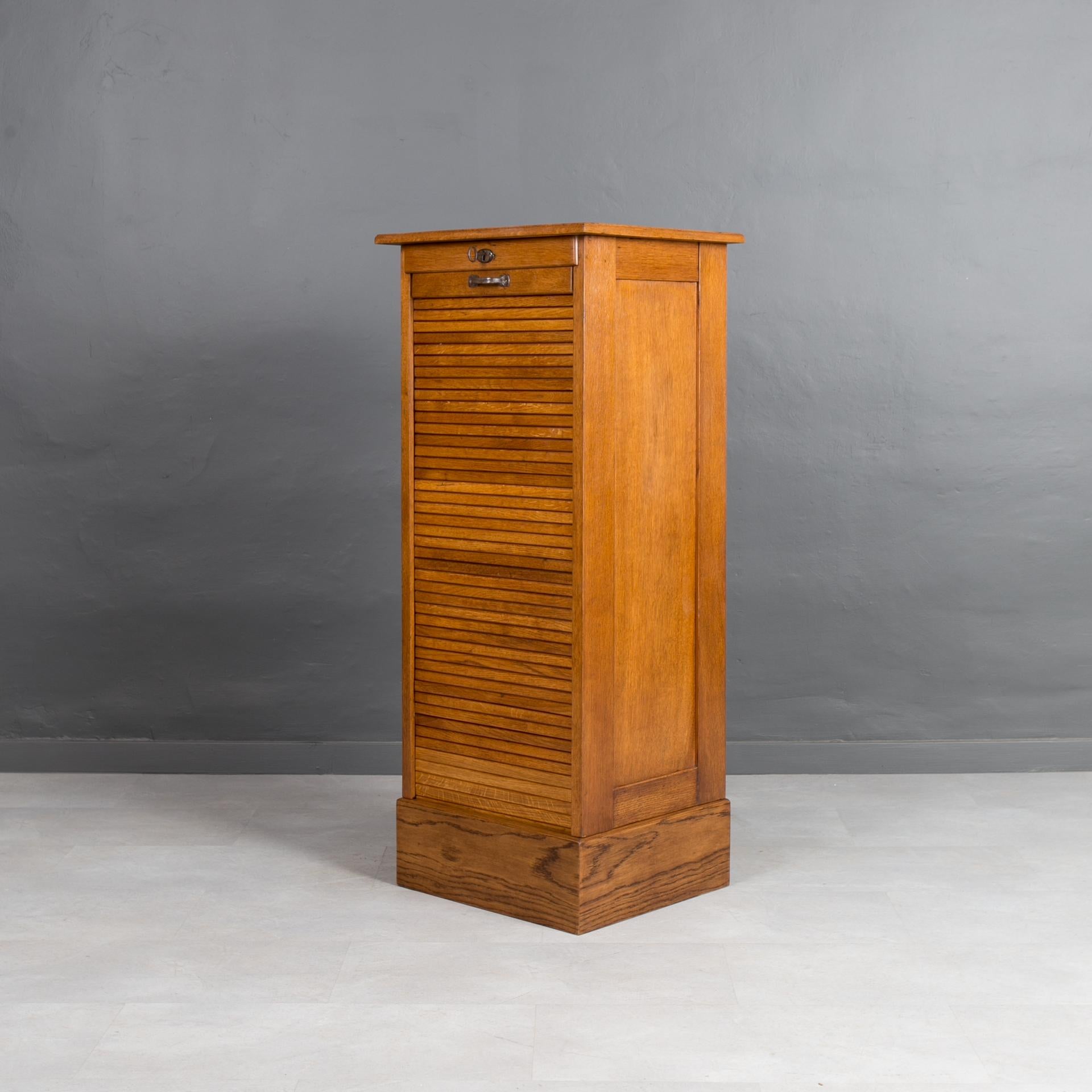 Other Oak File Cabinet with Roll Top Tambour Doors, 1920s