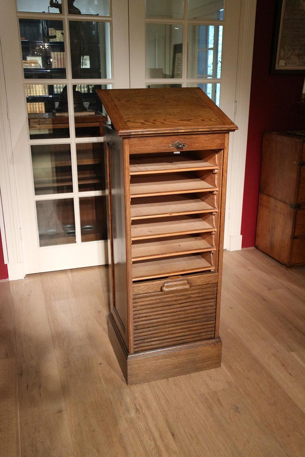 English Oak Filing Cabinet with Roller Shutter