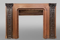 Oak Fireplace with Plaster Bas-Reliefs in Faux Bronze, dated 1896
