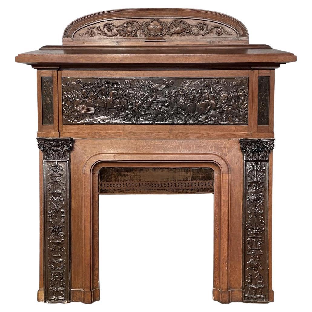 Camino in Oak con bassorilievi in gesso in finto bronzo, datato 1896 in vendita