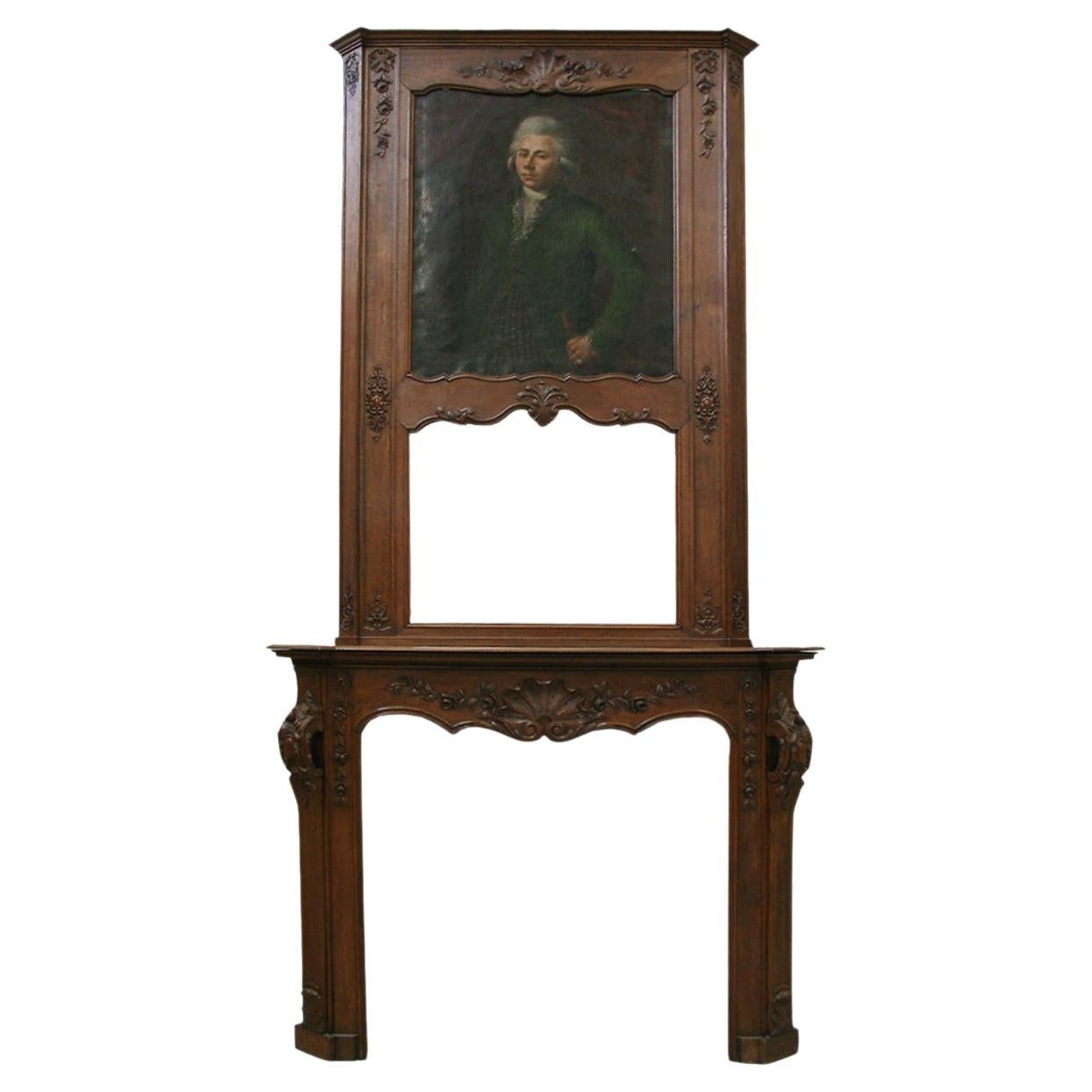 Cheminée en chêne avec le portrait d'un gentleman en vente