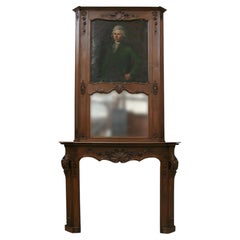 Louis XV Oak Fireplace with Hand-Carved Mirror, France, 1880