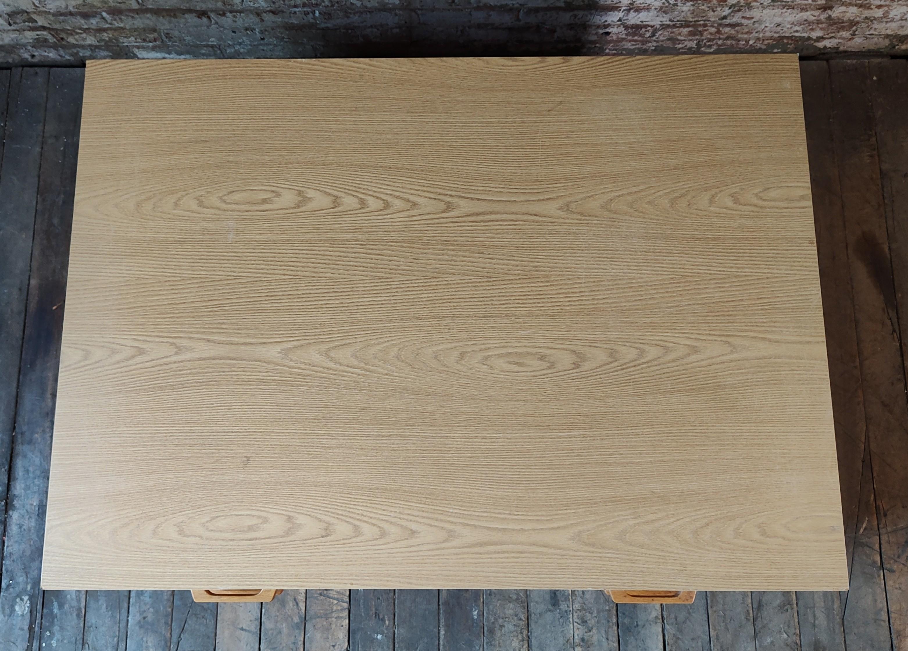 Oak Flat File / Coffee Table with 5 Drawers For Sale 6