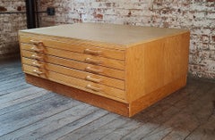 Oak Flat File / Coffee Table with 5 Drawers