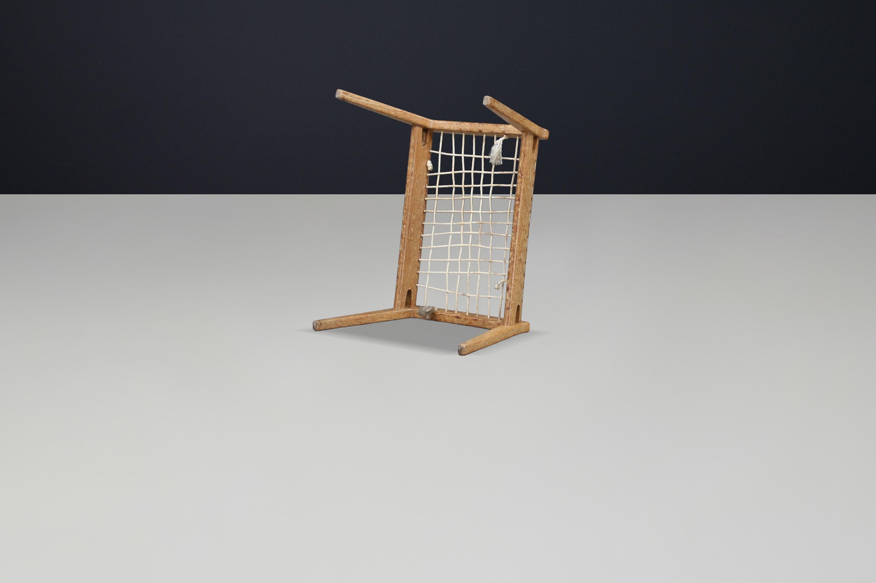 Eichenfußhocker von Heinz Heger für PGH Erzgebirge, Annaberg-Buchholz, 1960er Jahre (Seil) im Angebot