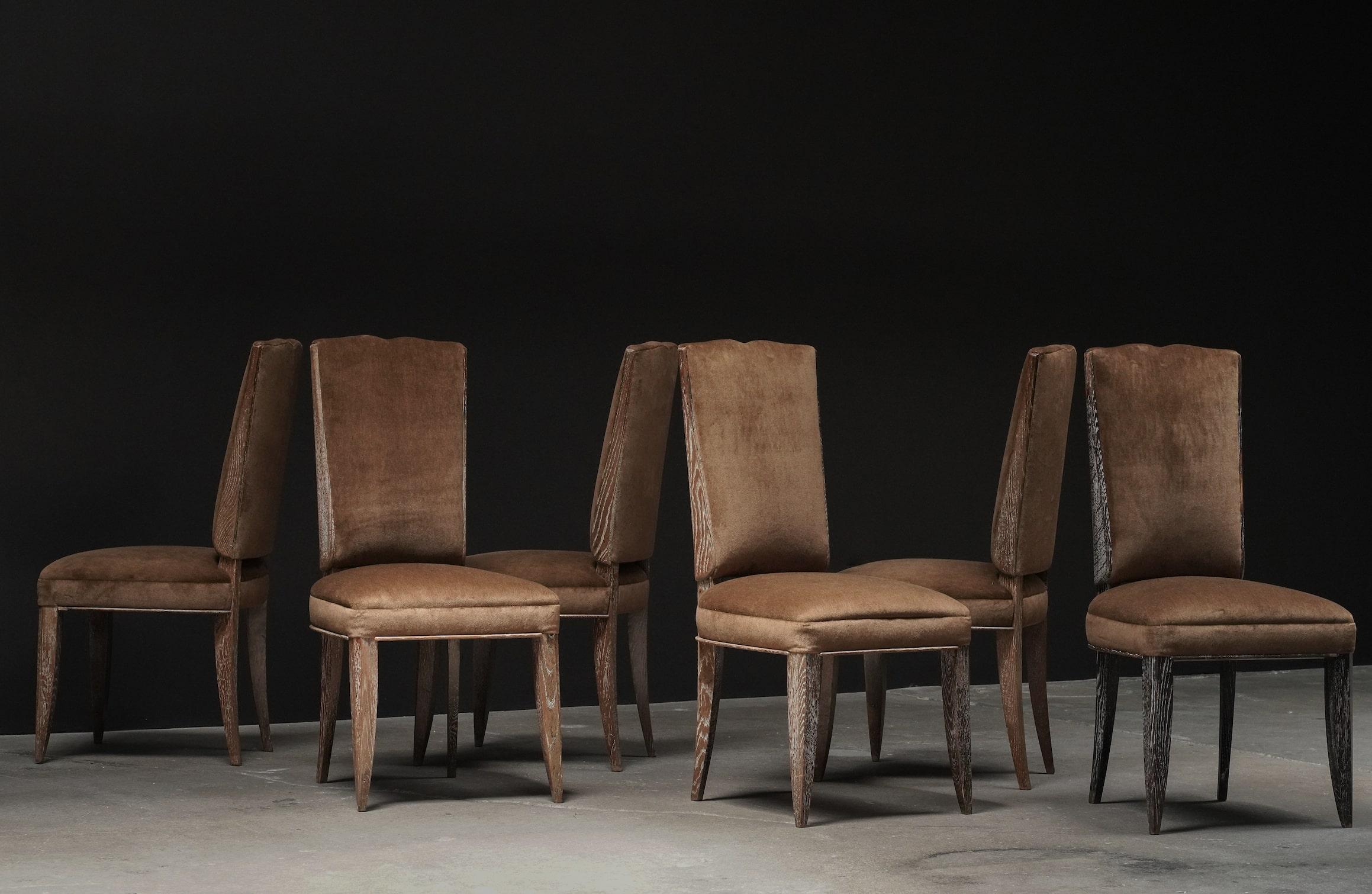 French Oak Frame Dining chairs in Mohair, Set of 6, France	 For Sale