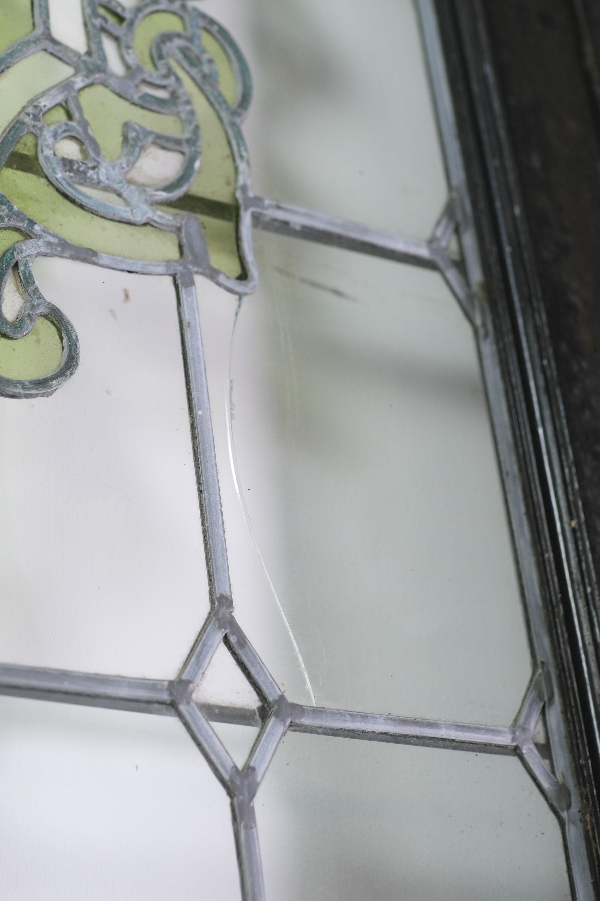 Oak Frame Leaded Glass Double Doors with Green Motif Design 2