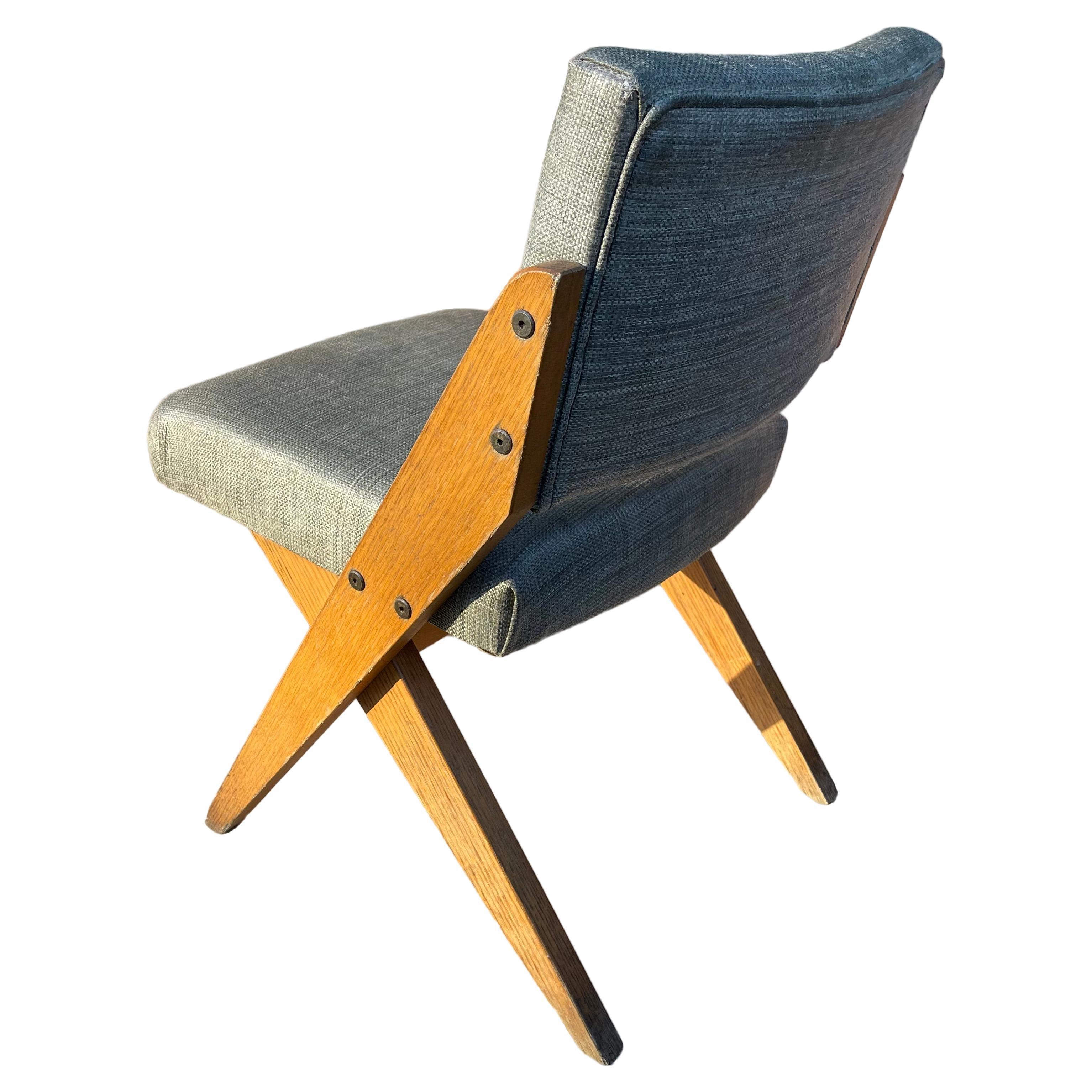 Oak Frame Scissor Chair, Manner of Jose Zanine Caldas For Sale