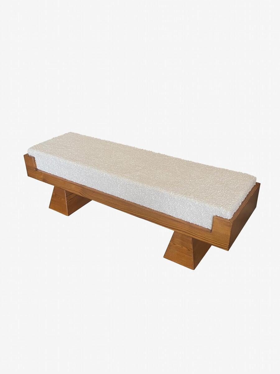 Oak Framed Boucle Upholstered Bench, Italy, Mid Century For Sale at 1stDibs