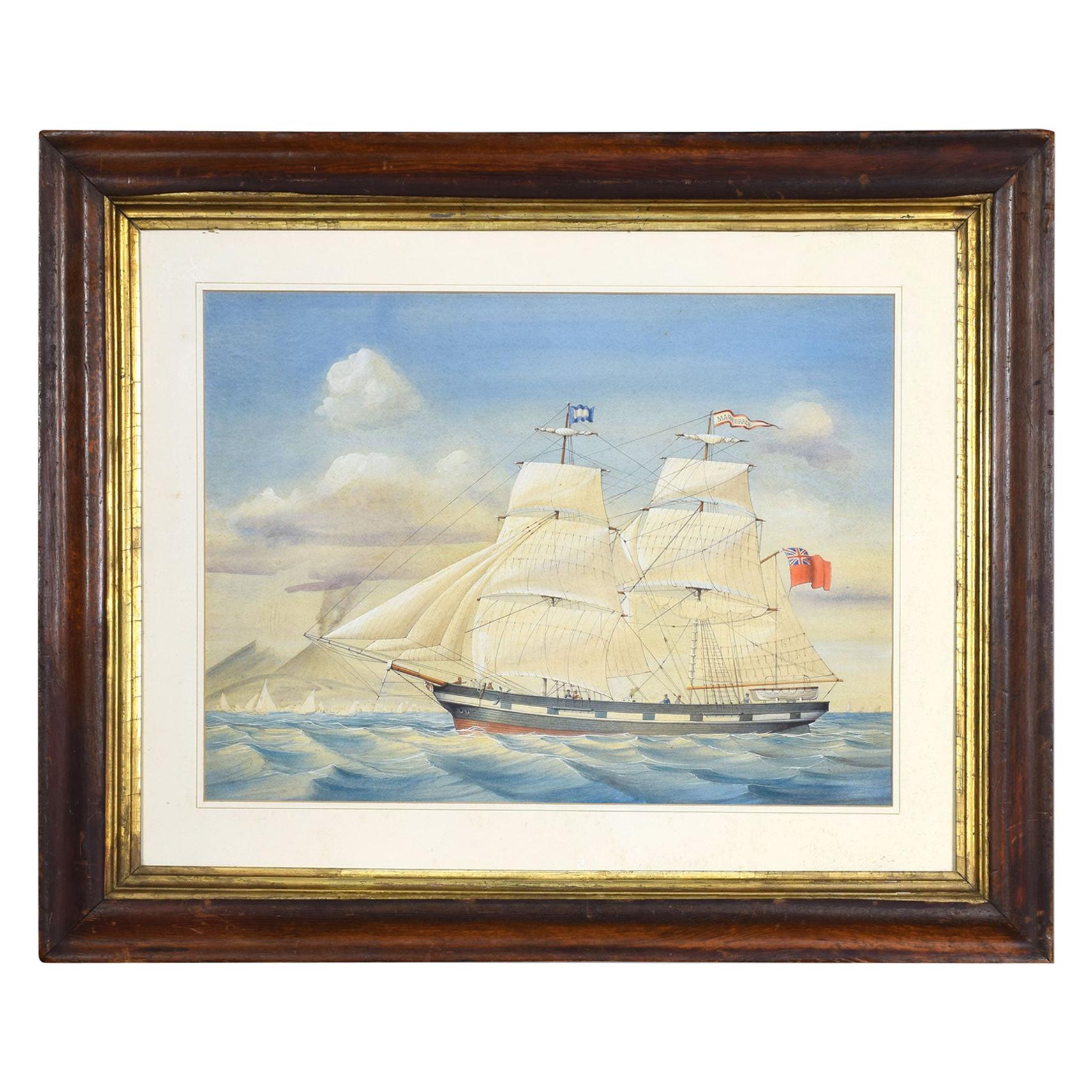 Oak Framed Watercolor of the Mary Brack For Sale