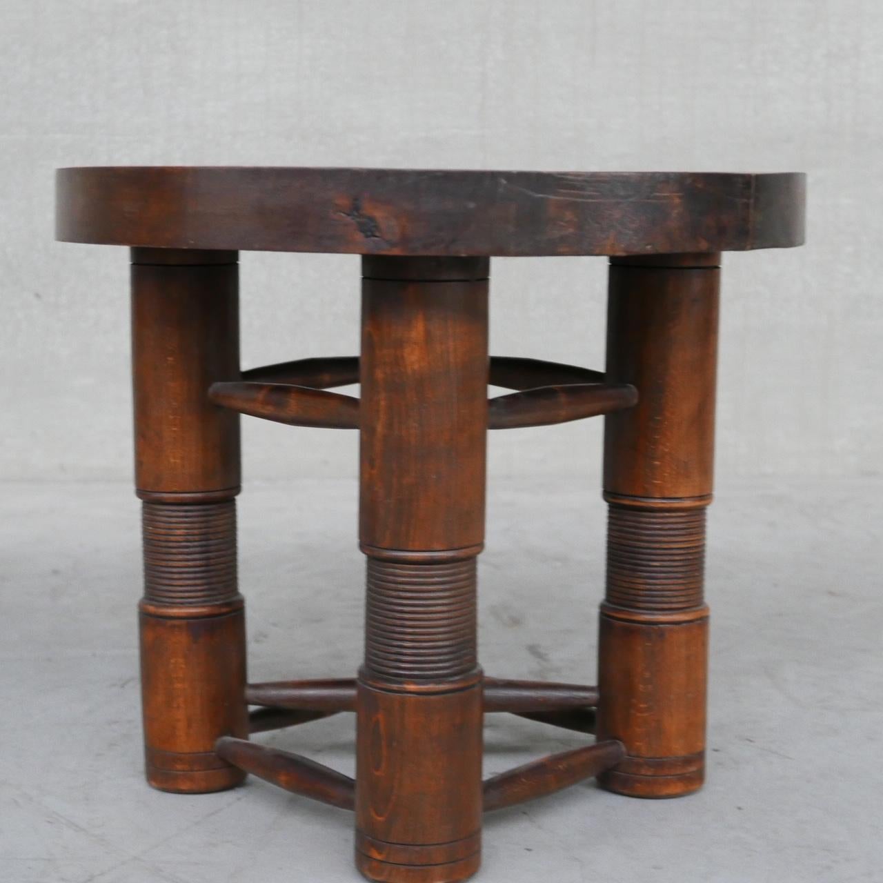 A scarce deco side table by Charles Dudouyt. 

France, c1940s. 

Solid oak with copper hand beaten detailing. 

Rare model. 

Location: Belgium Gallery. 

Dimensions: 58 Diameter x 51 H in cm. 

Delivery: POA

We can ship around the