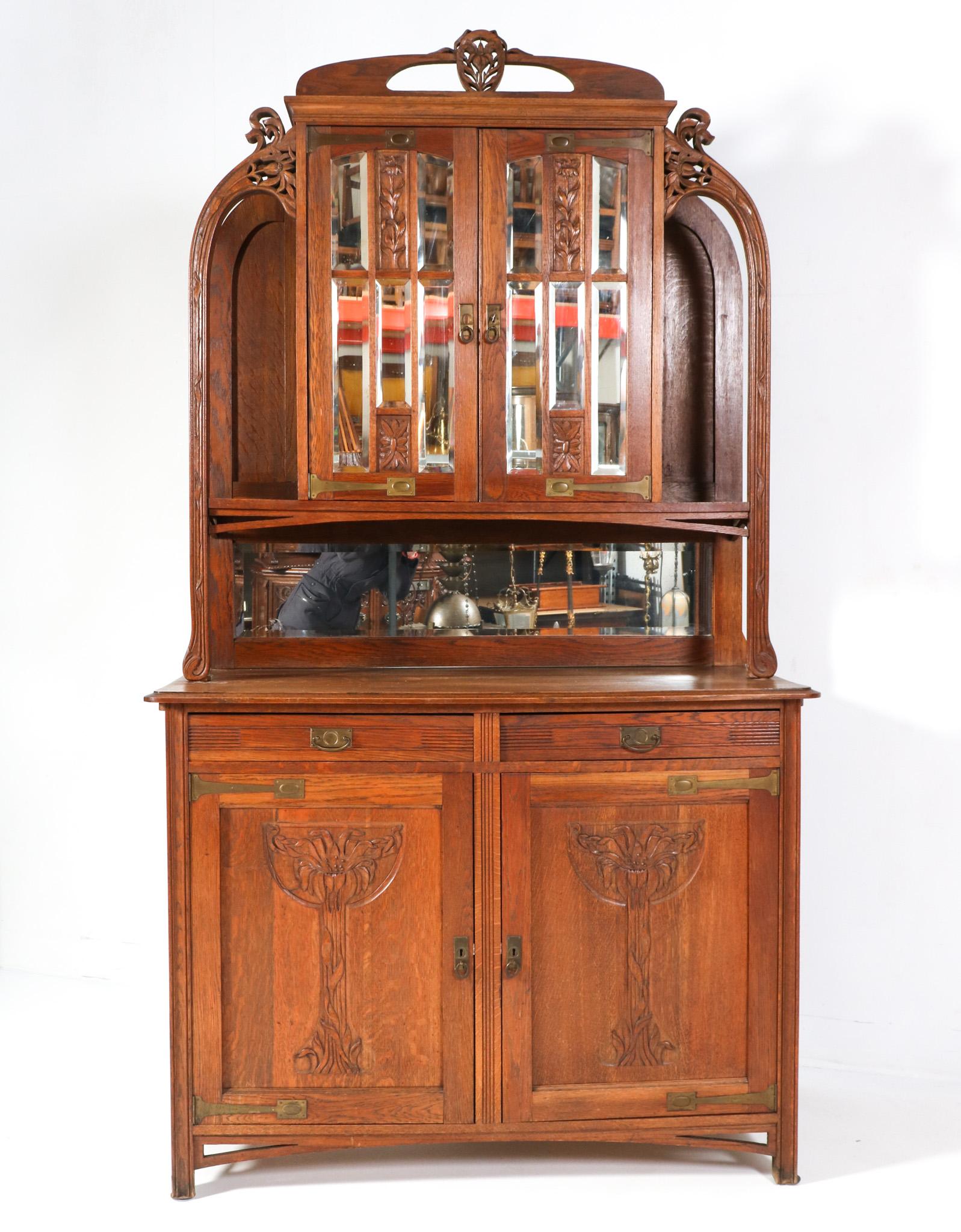 Beveled Oak French Art Nouveau Buffet, 1900s For Sale