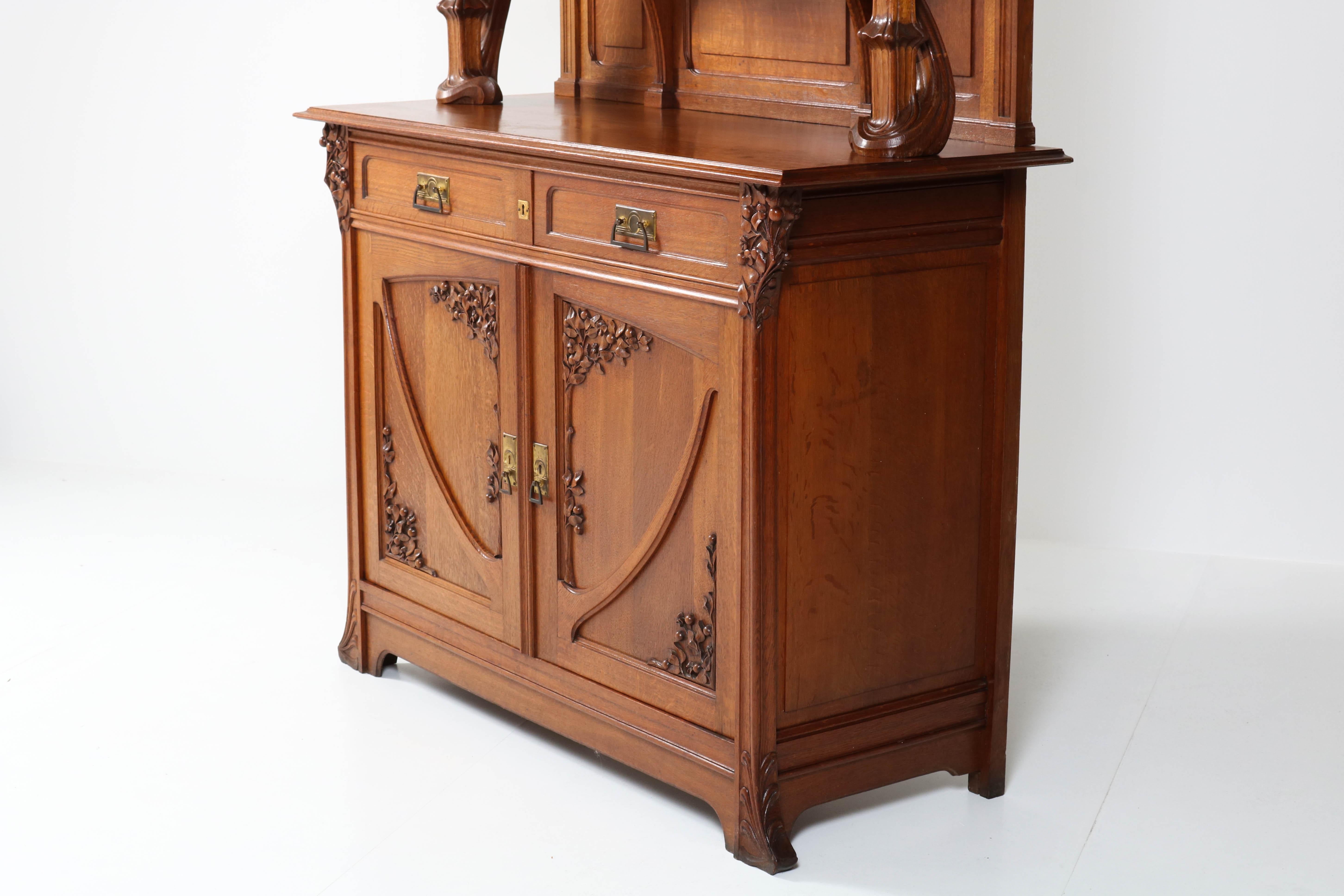 Glass Oak French Art Nouveau Buffet Attributed to Jacques Gruber, 1904