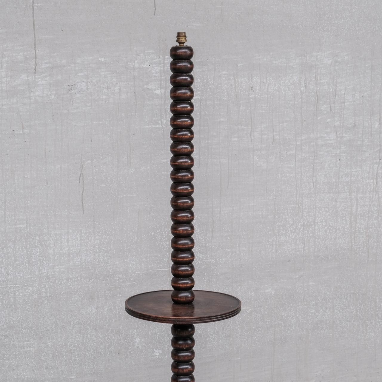 Mid-Century Modern Oak French Bobbin Style Mid-Century Floor Lamp