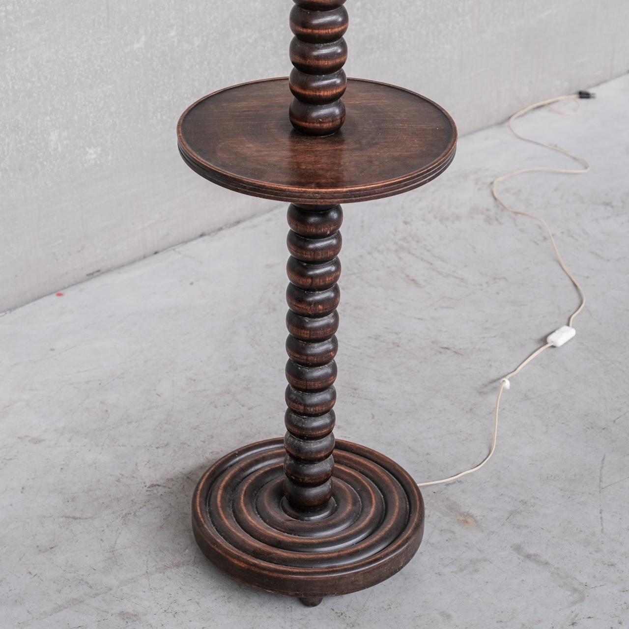Oak French Bobbin Style Mid-Century Floor Lamp 1